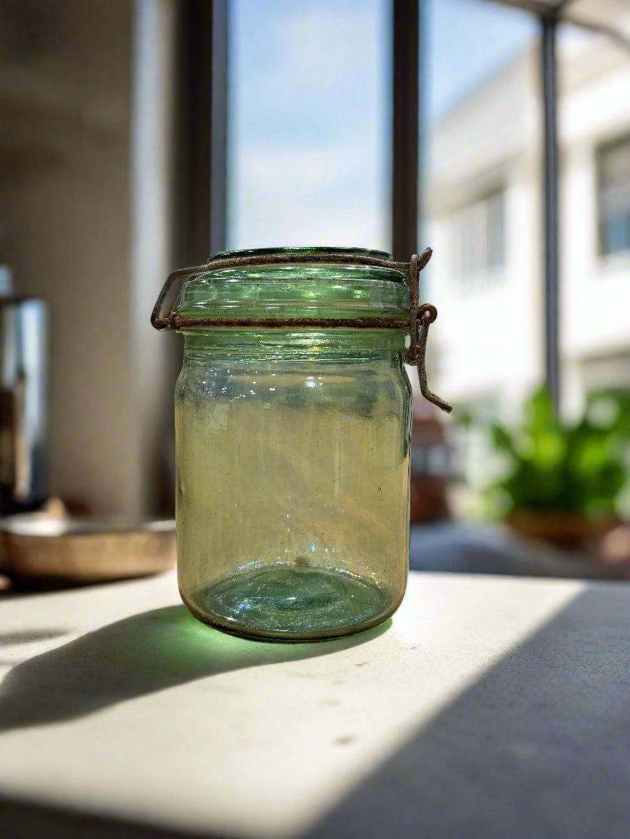 Antique French Green Glass Jar