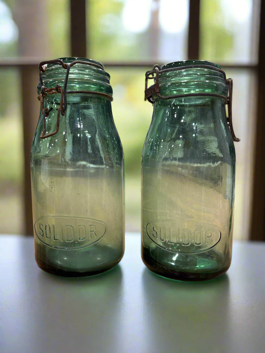 Antique French Solidor Green Glass Jar