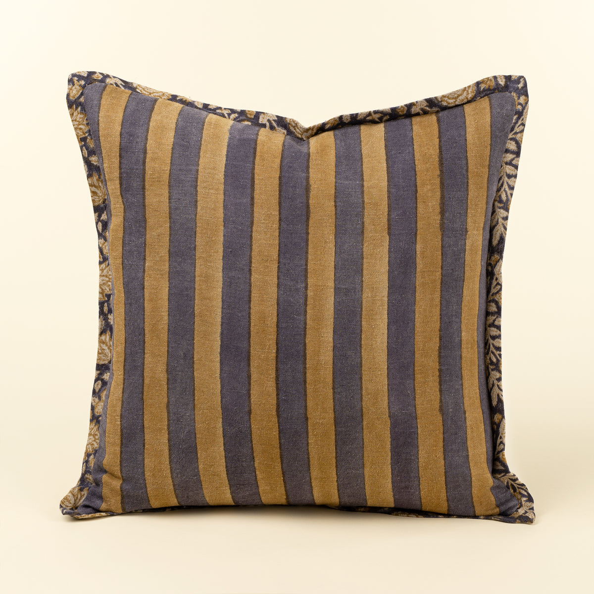 Stripe & Floral Block Print Linen Pillow