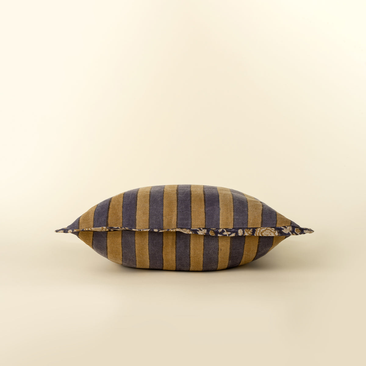 Stripe & Floral Block Print Linen Pillow
